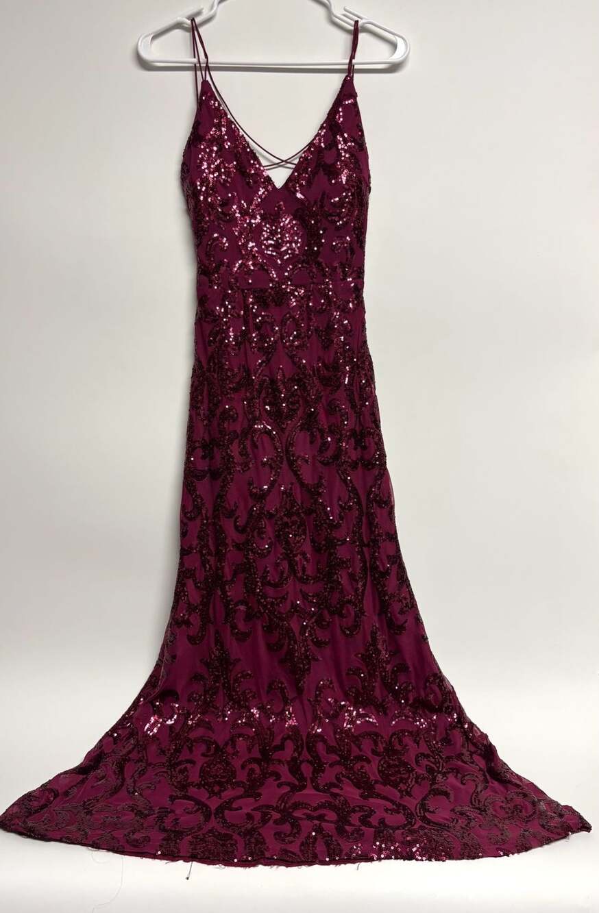 Windsor Lana Sequin Mesh Formal Dress Burgundy